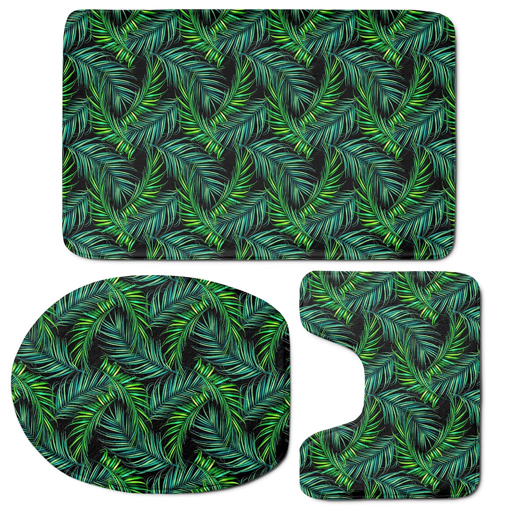 Night Tropical Palm Leaves Pattern Print 3 Piece Bath Mat Set