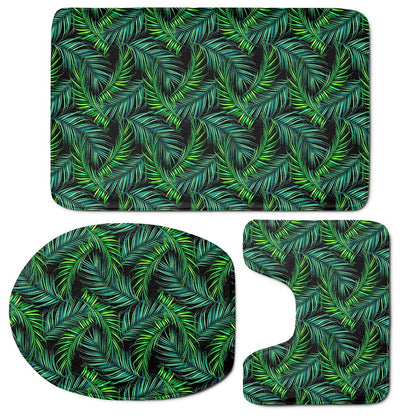 Night Tropical Palm Leaves Pattern Print 3 Piece Bath Mat Set