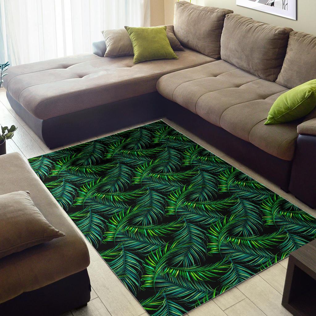 Night Tropical Palm Leaves Pattern Print Area Rug GearFrost