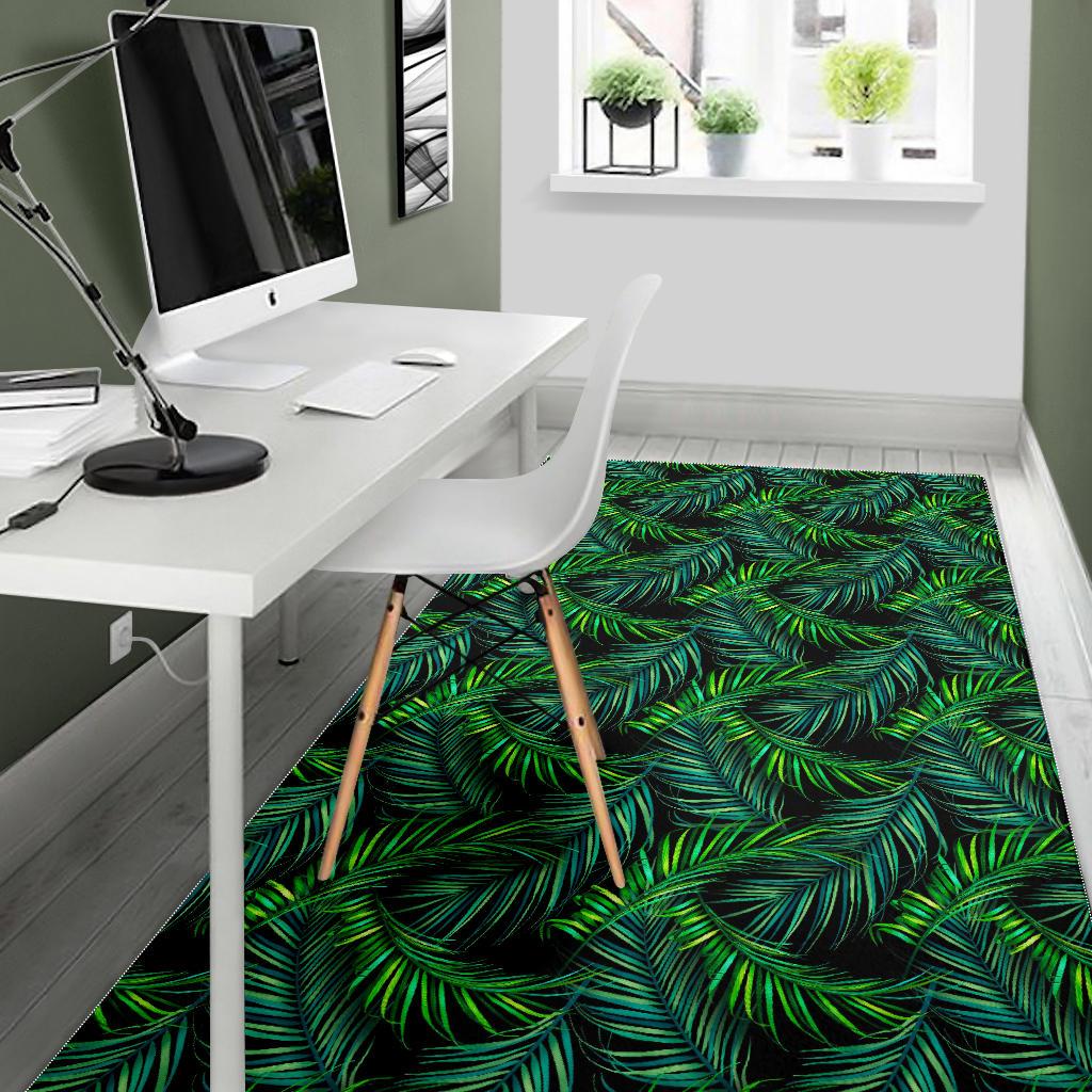 Night Tropical Palm Leaves Pattern Print Area Rug GearFrost