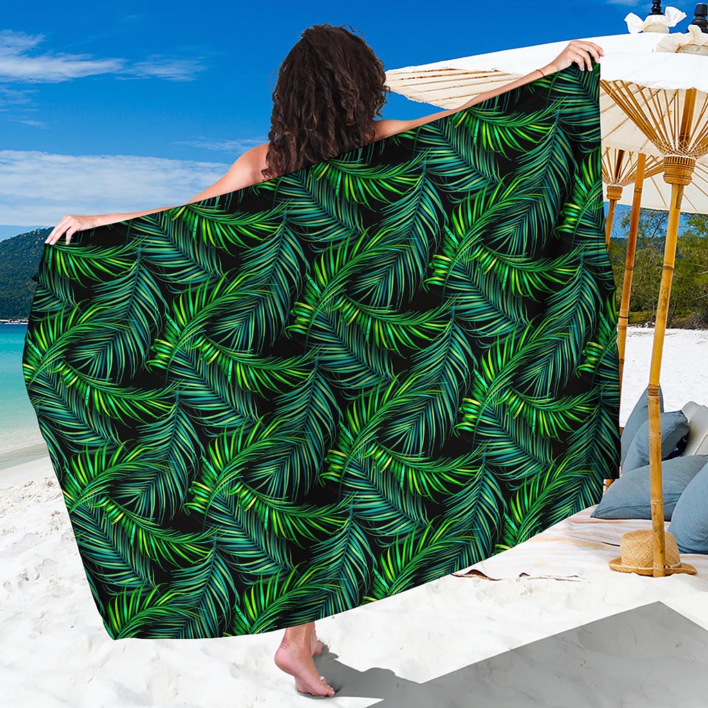Night Tropical Palm Leaves Pattern Print Beach Sarong Wrap