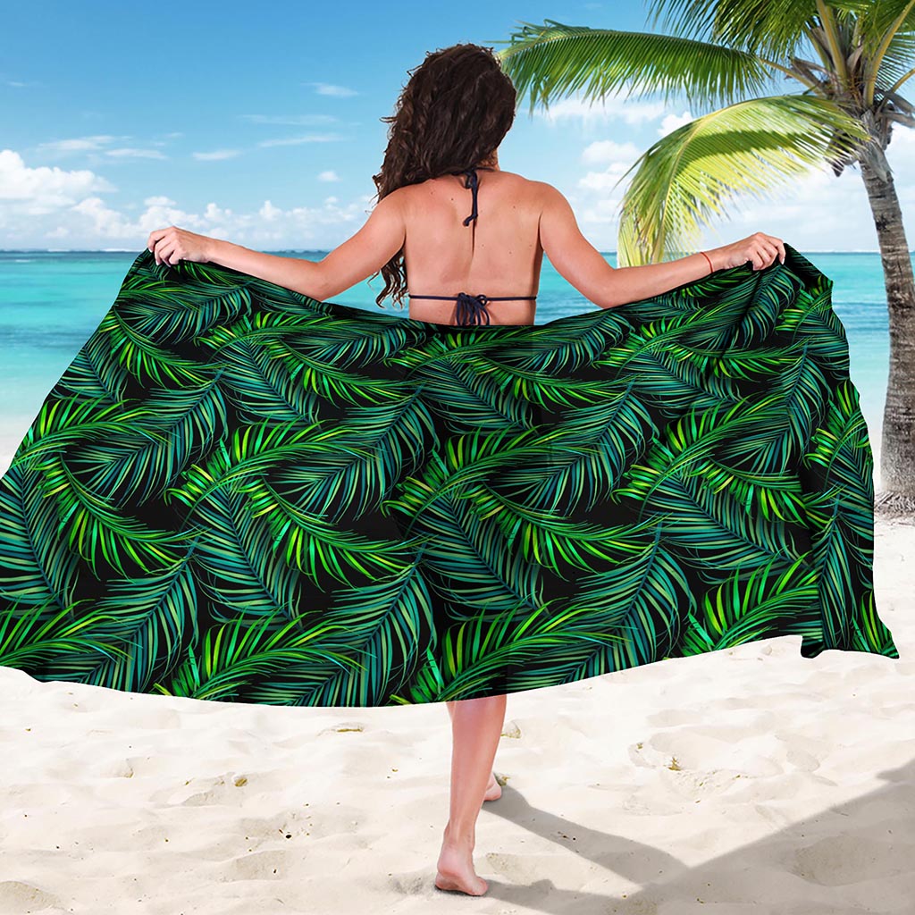 Night Tropical Palm Leaves Pattern Print Beach Sarong Wrap