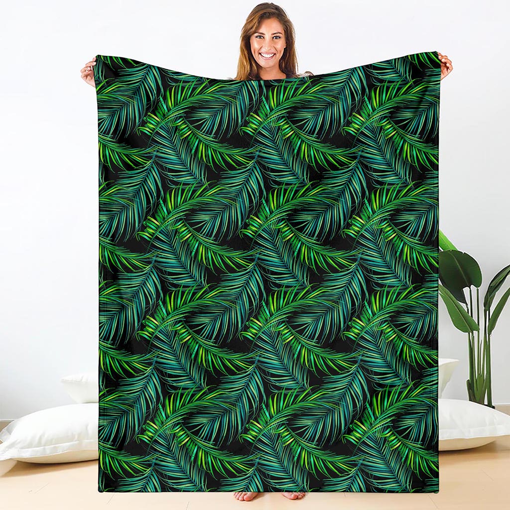 Night Tropical Palm Leaves Pattern Print Blanket