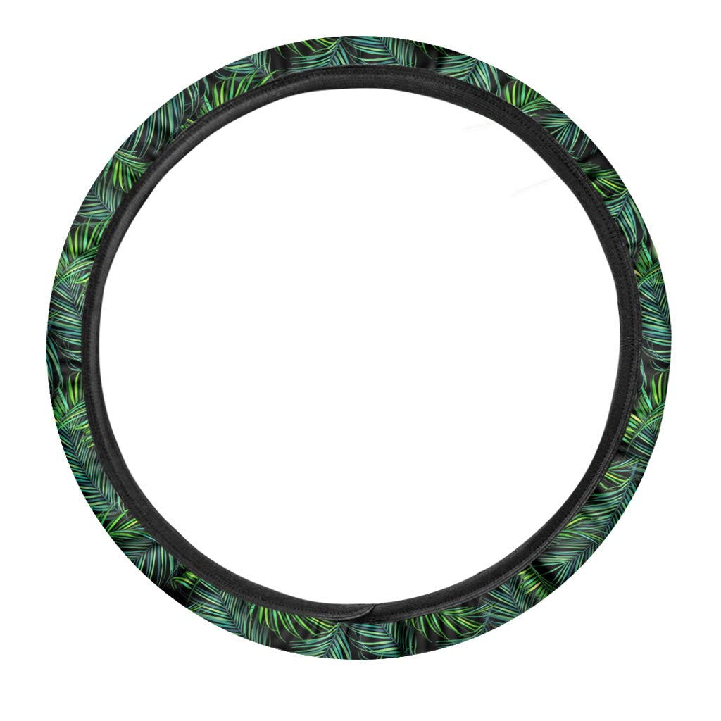 Night Tropical Palm Leaves Pattern Print Car Steering Wheel Cover