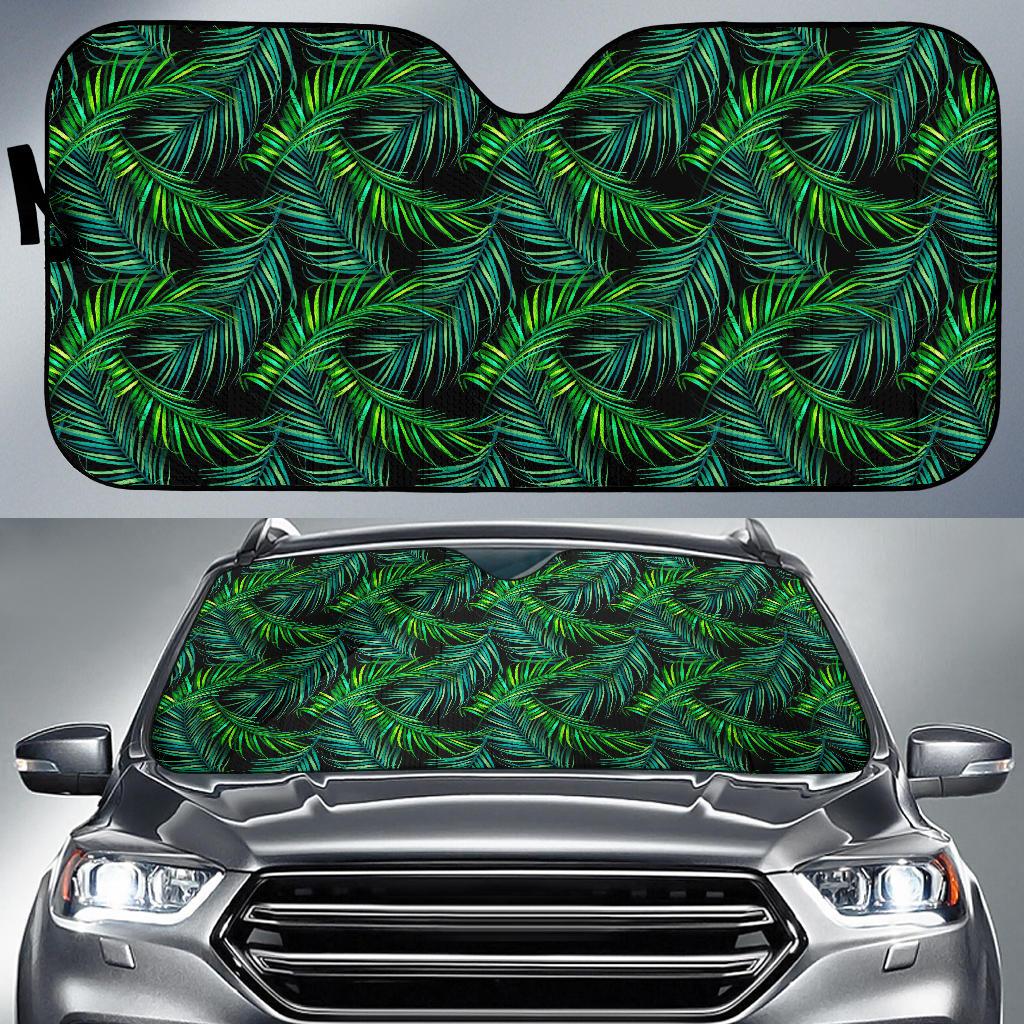 Night Tropical Palm Leaves Pattern Print Car Sun Shade GearFrost