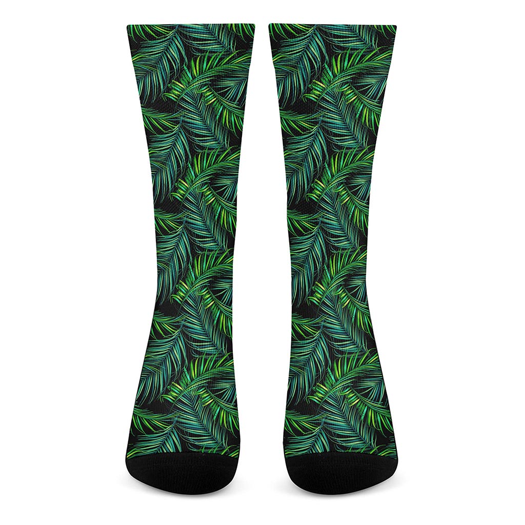 Night Tropical Palm Leaves Pattern Print Crew Socks