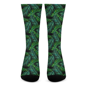 Night Tropical Palm Leaves Pattern Print Crew Socks