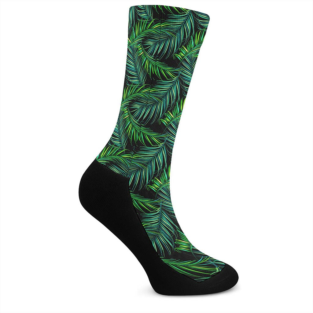 Night Tropical Palm Leaves Pattern Print Crew Socks