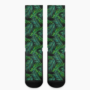 Night Tropical Palm Leaves Pattern Print Crew Socks