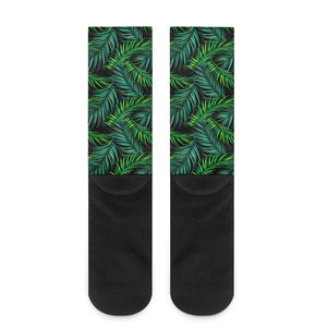 Night Tropical Palm Leaves Pattern Print Crew Socks