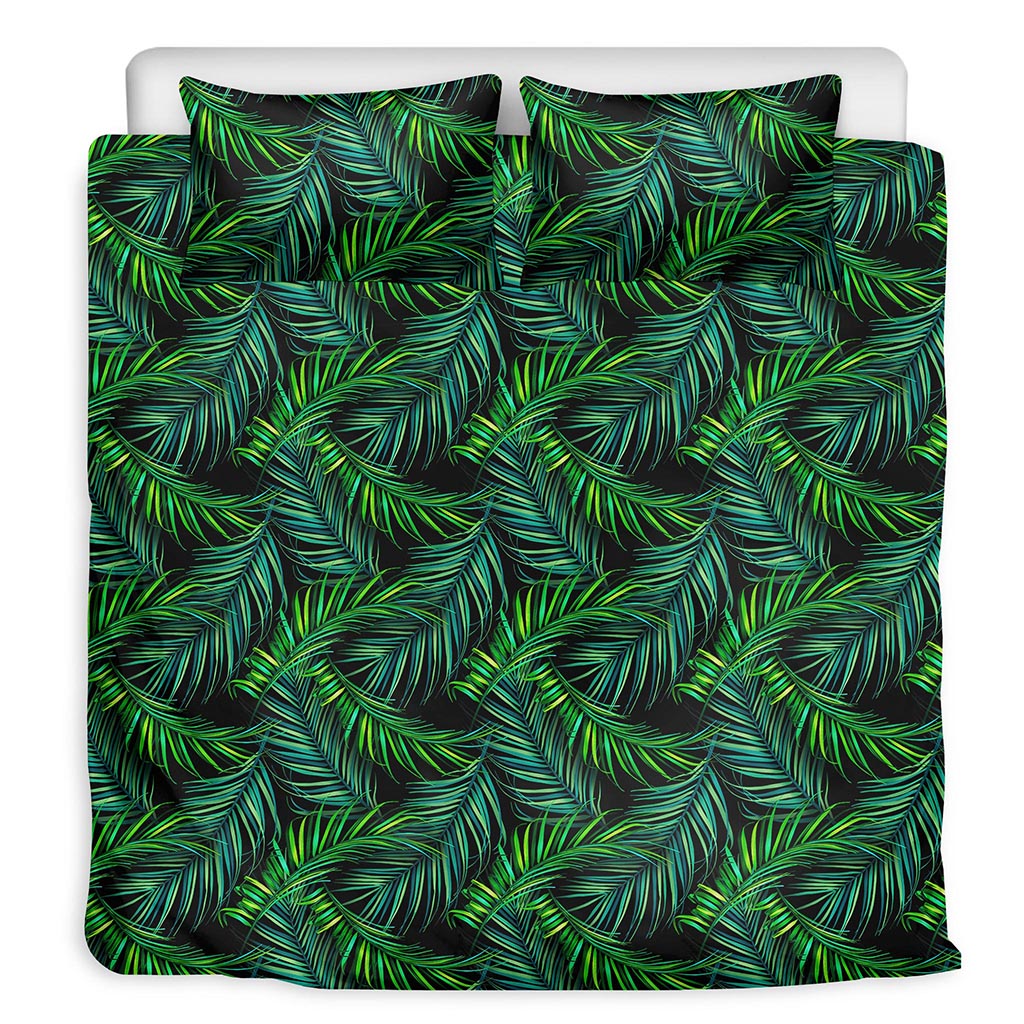Night Tropical Palm Leaves Pattern Print Duvet Cover Bedding Set