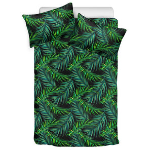 Night Tropical Palm Leaves Pattern Print Duvet Cover Bedding Set