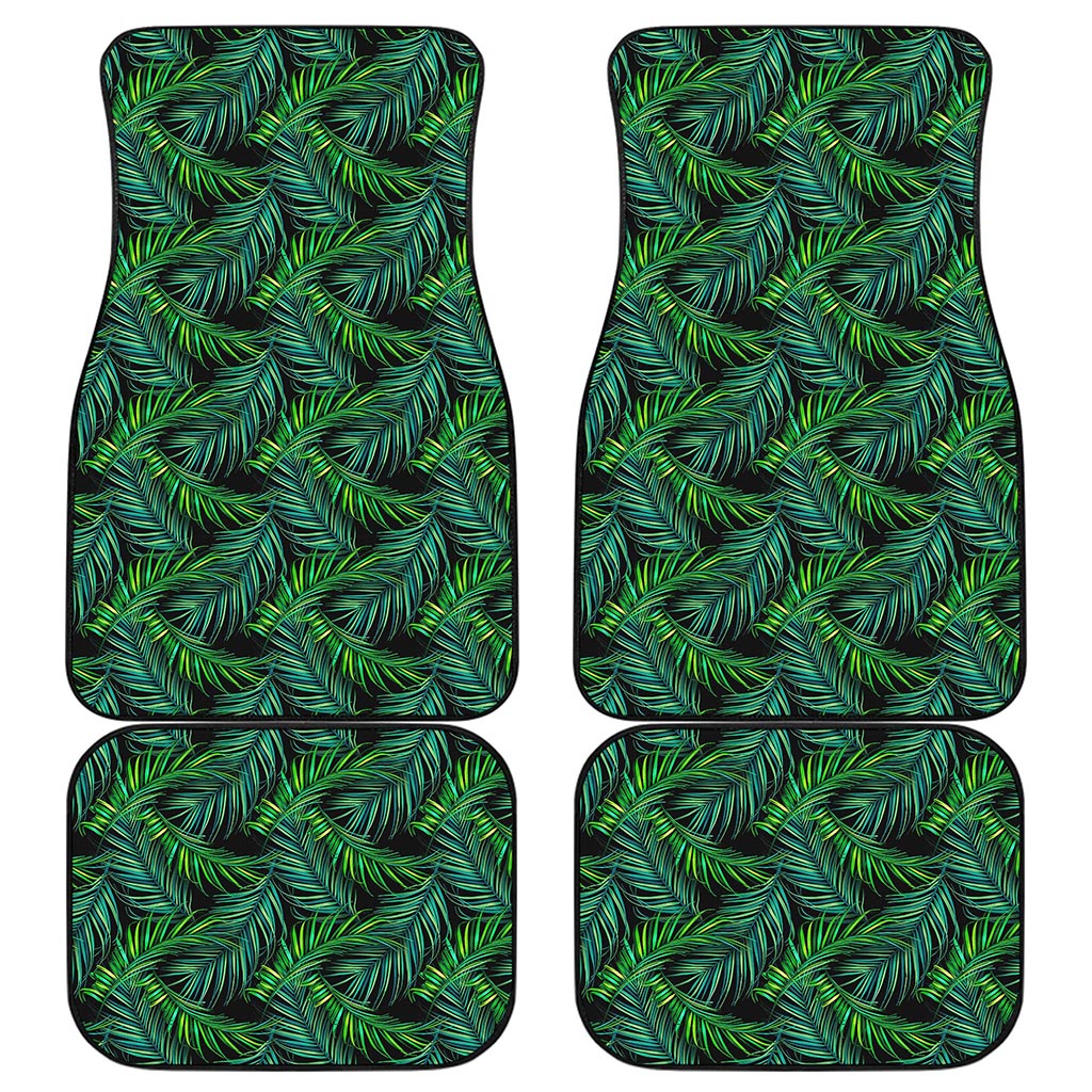 Night Tropical Palm Leaves Pattern Print Front and Back Car Floor Mats