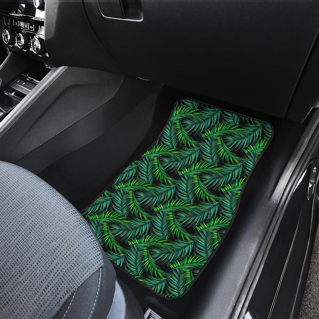 Night Tropical Palm Leaves Pattern Print Front and Back Car Floor Mats