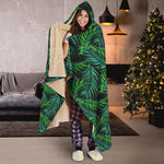Night Tropical Palm Leaves Pattern Print Hooded Blanket