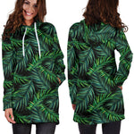 Night Tropical Palm Leaves Pattern Print Hoodie Dress GearFrost