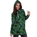 Night Tropical Palm Leaves Pattern Print Hoodie Dress GearFrost