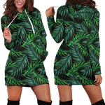 Night Tropical Palm Leaves Pattern Print Hoodie Dress GearFrost