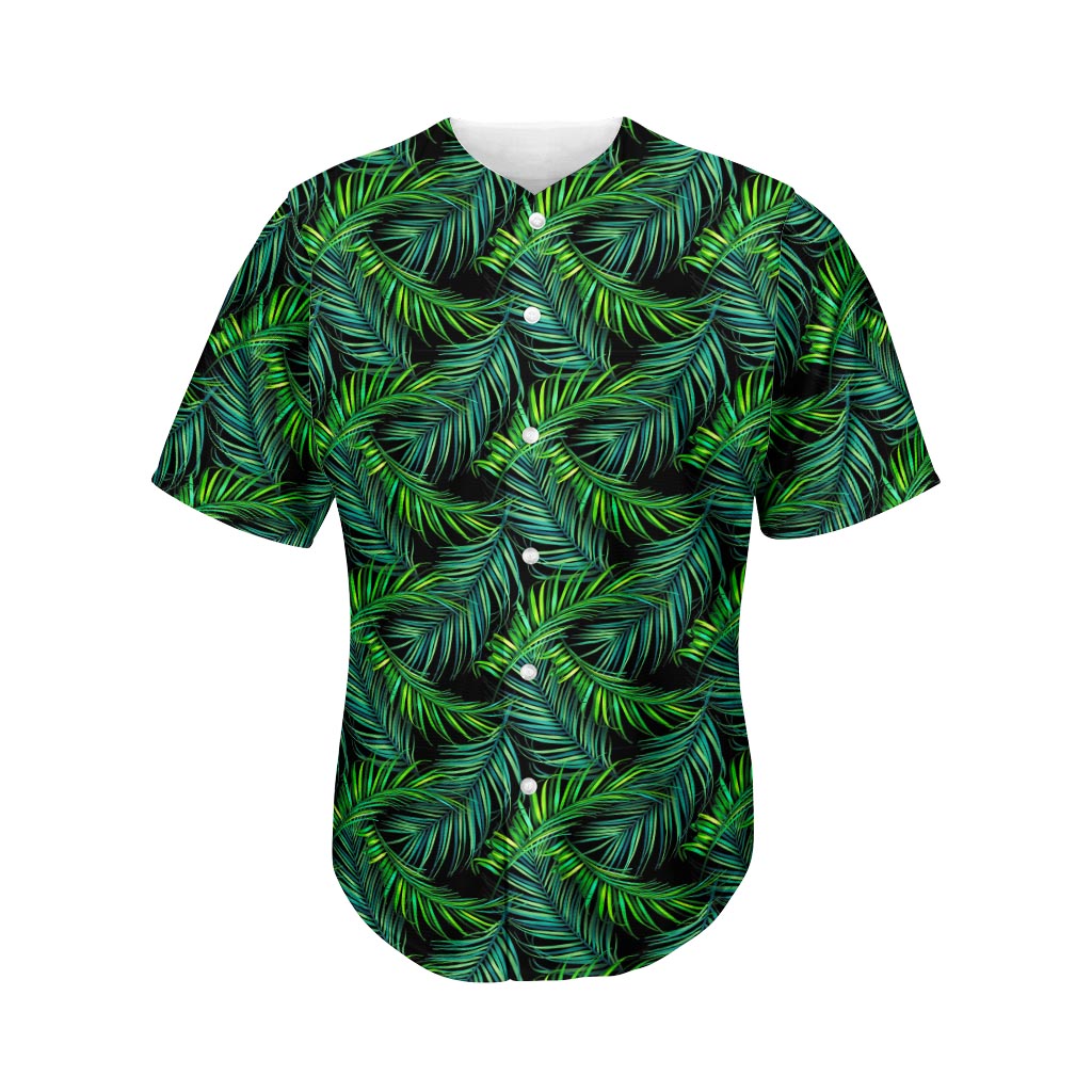 Night Tropical Palm Leaves Pattern Print Men's Baseball Jersey