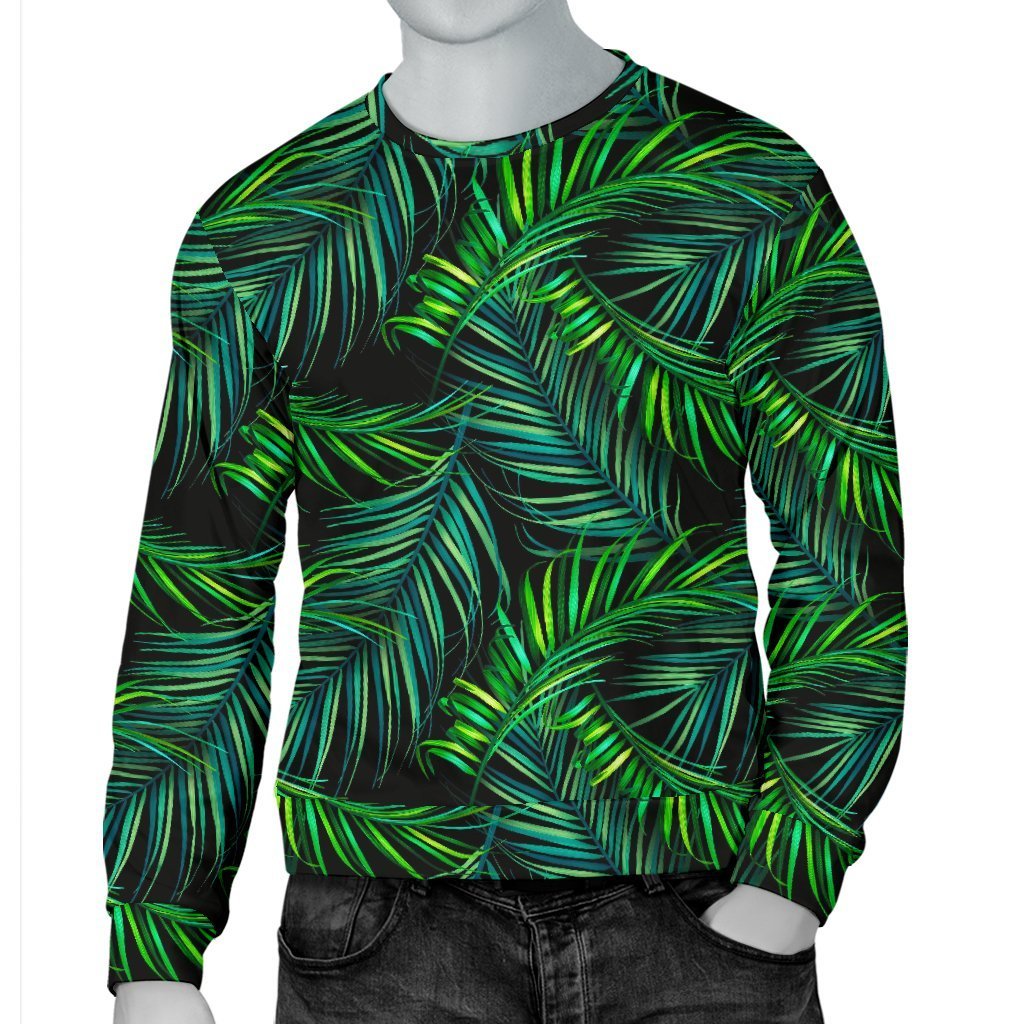 Night Tropical Palm Leaves Pattern Print Men's Crewneck Sweatshirt GearFrost