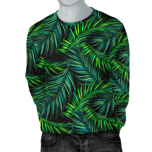 Night Tropical Palm Leaves Pattern Print Men's Crewneck Sweatshirt GearFrost