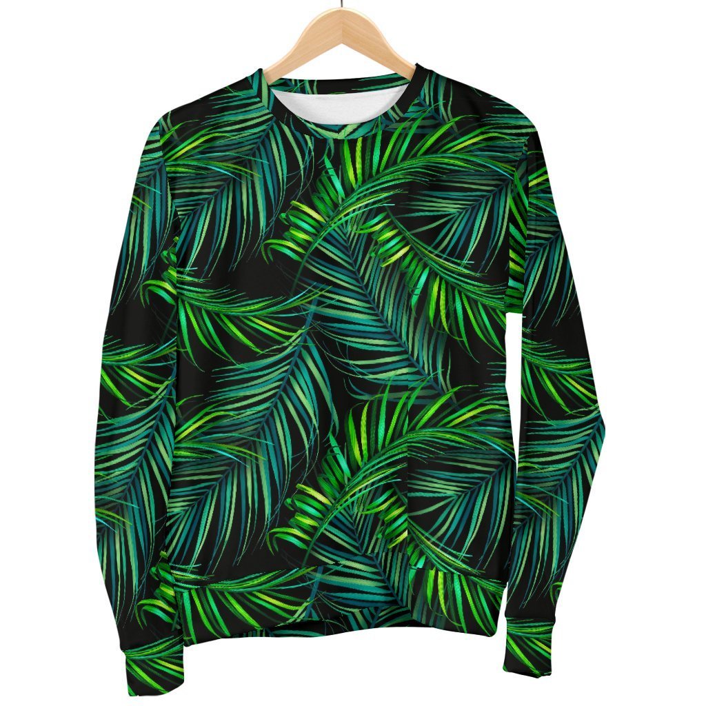 Night Tropical Palm Leaves Pattern Print Men's Crewneck Sweatshirt GearFrost