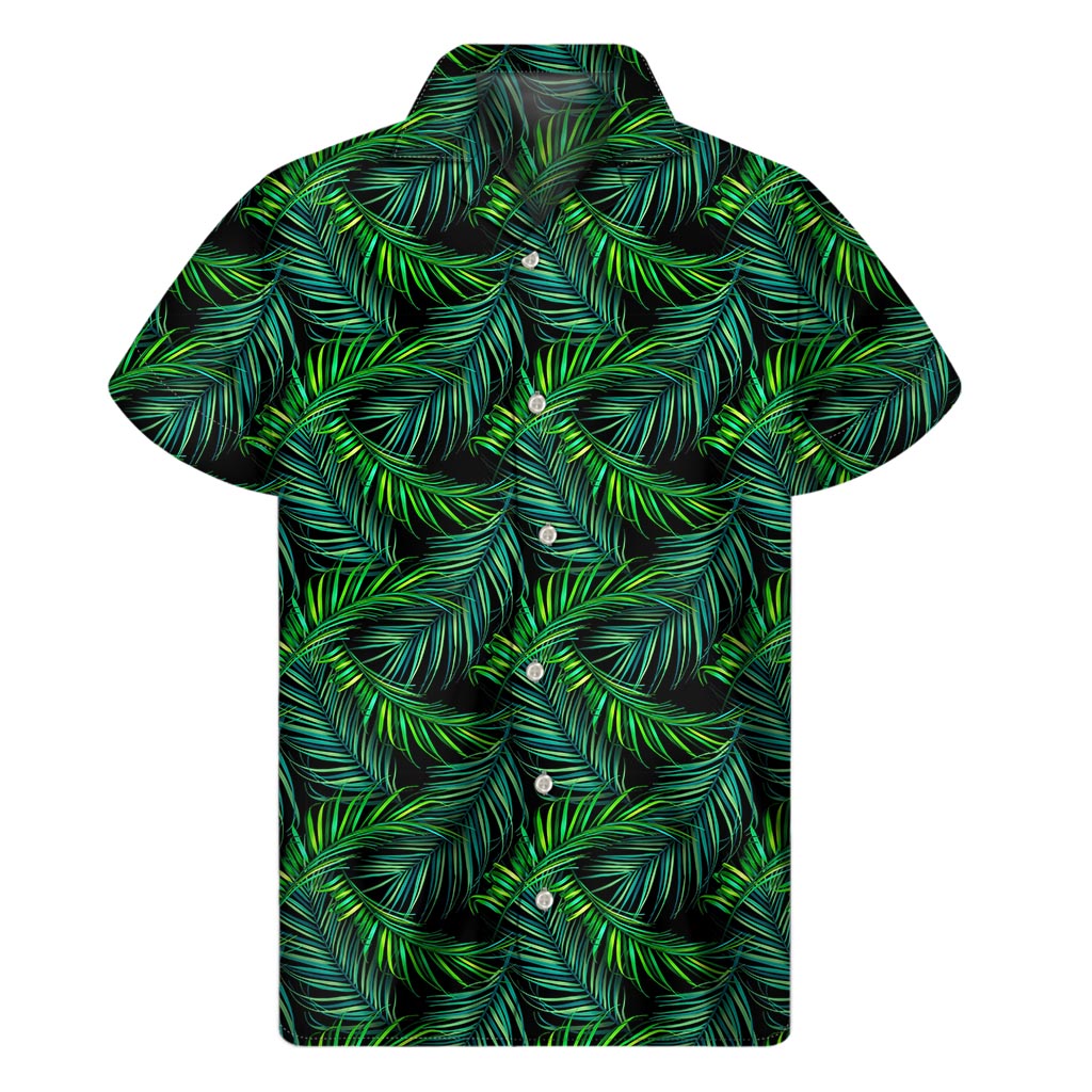 Night Tropical Palm Leaves Pattern Print Men's Short Sleeve Shirt