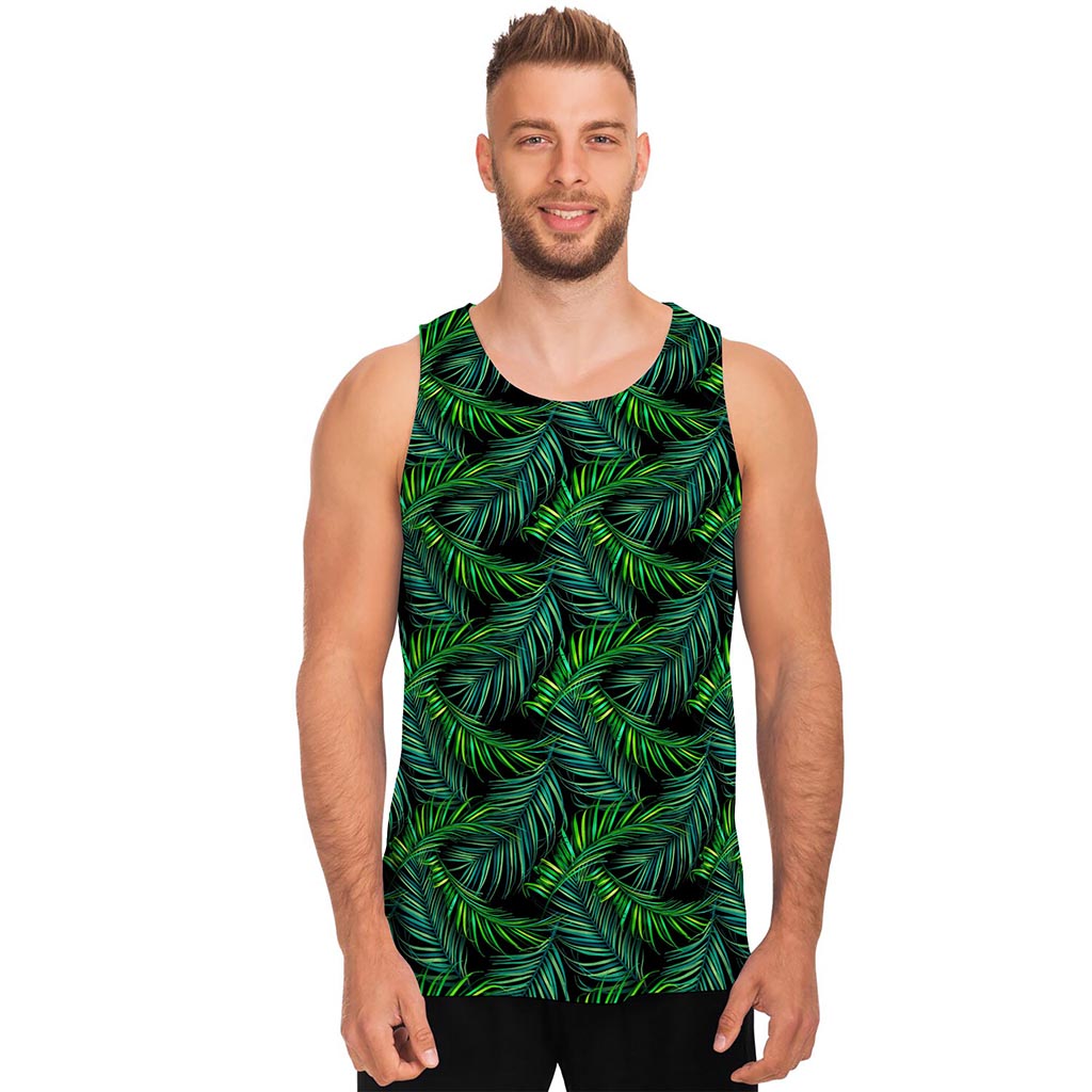 Night Tropical Palm Leaves Pattern Print Men's Tank Top