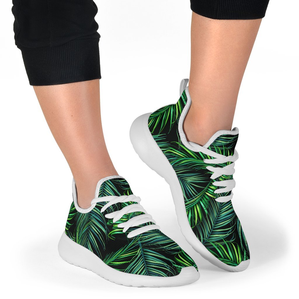 Night Tropical Palm Leaves Pattern Print Mesh Knit Shoes GearFrost