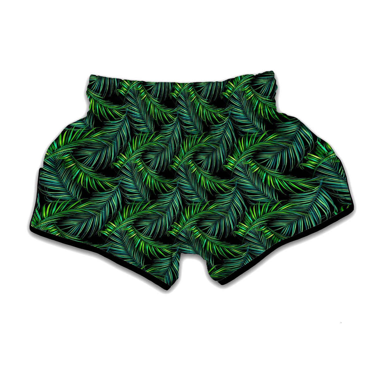 Night Tropical Palm Leaves Pattern Print Muay Thai Boxing Shorts