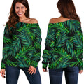 Night Tropical Palm Leaves Pattern Print Off The Shoulder Sweatshirt