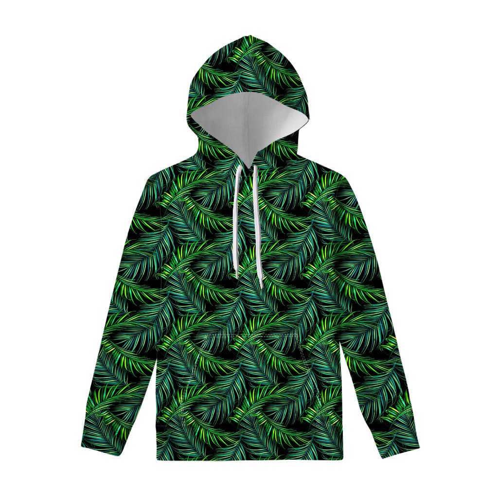 Night Tropical Palm Leaves Pattern Print Pullover Hoodie
