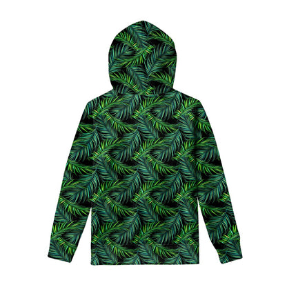 Night Tropical Palm Leaves Pattern Print Pullover Hoodie
