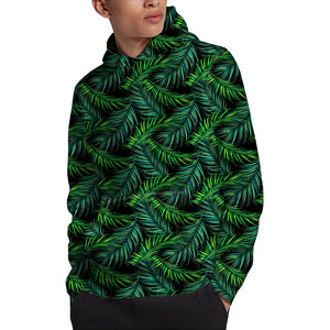 Night Tropical Palm Leaves Pattern Print Pullover Hoodie