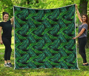 Night Tropical Palm Leaves Pattern Print Quilt