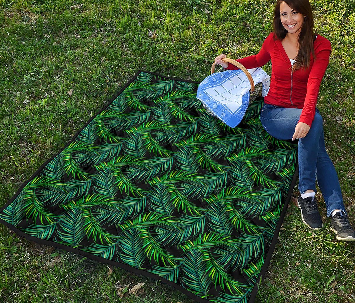 Night Tropical Palm Leaves Pattern Print Quilt