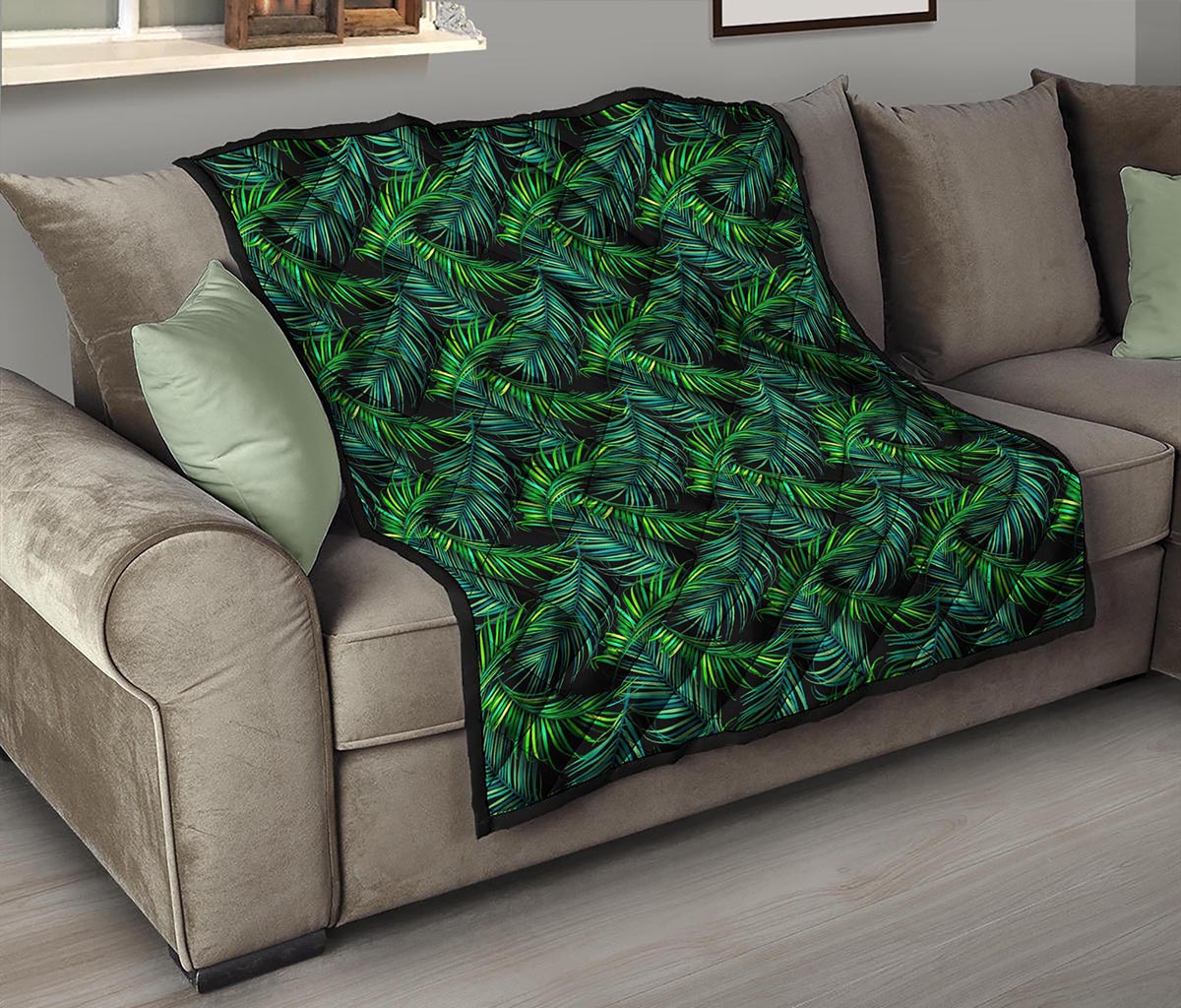 Night Tropical Palm Leaves Pattern Print Quilt