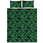 Night Tropical Palm Leaves Pattern Print Quilt Bed Set