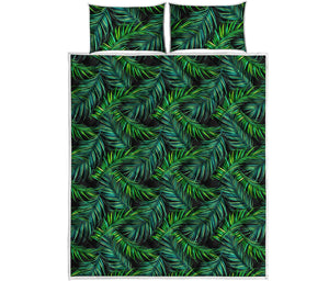 Night Tropical Palm Leaves Pattern Print Quilt Bed Set