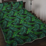 Night Tropical Palm Leaves Pattern Print Quilt Bed Set