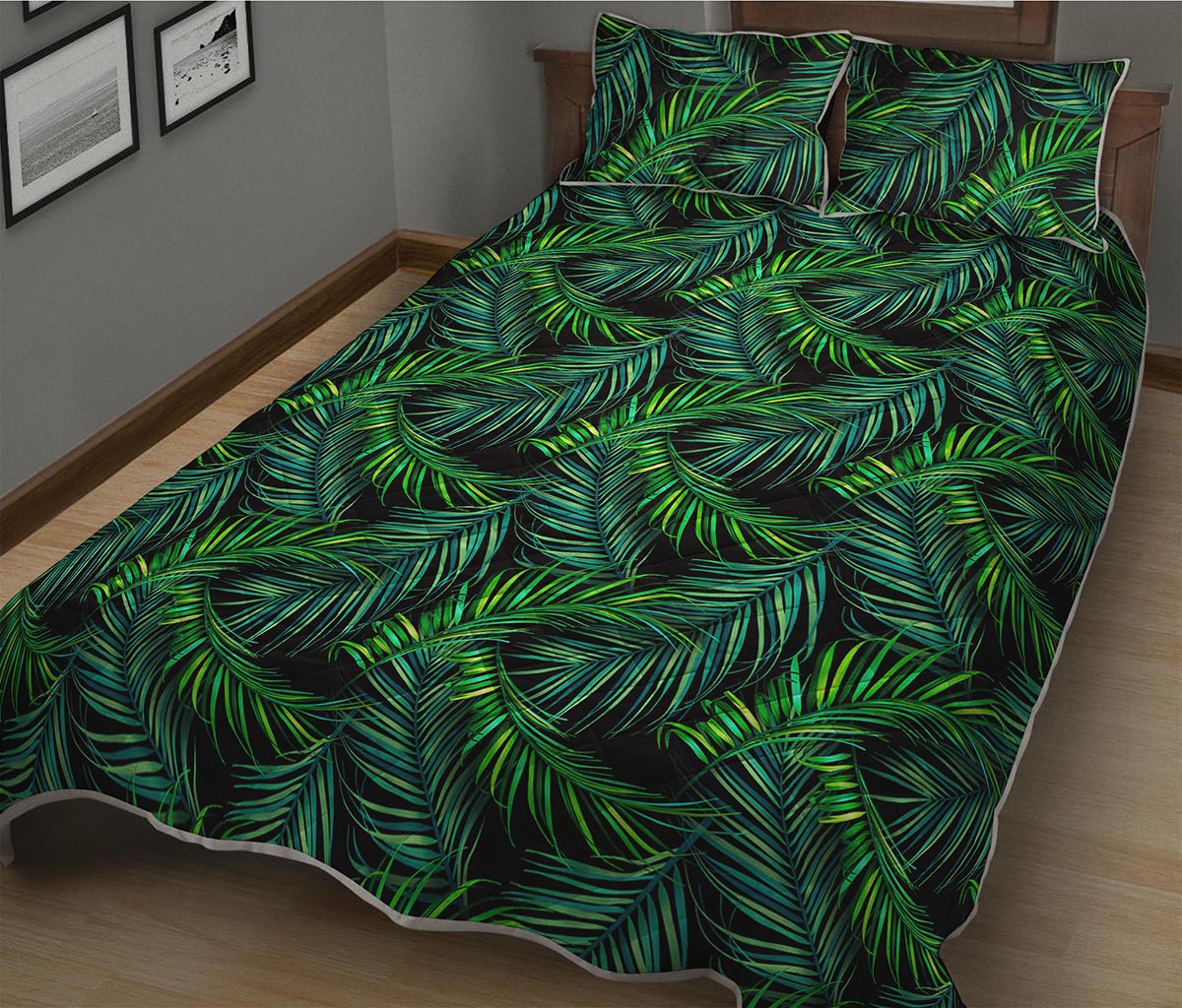 Night Tropical Palm Leaves Pattern Print Quilt Bed Set