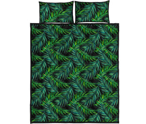 Night Tropical Palm Leaves Pattern Print Quilt Bed Set