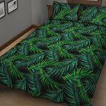 Night Tropical Palm Leaves Pattern Print Quilt Bed Set