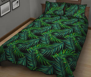 Night Tropical Palm Leaves Pattern Print Quilt Bed Set