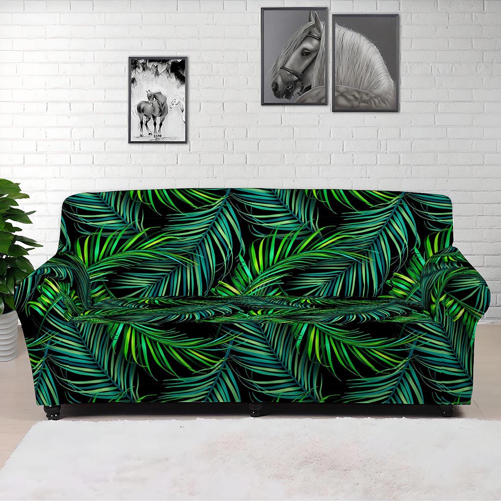 Night Tropical Palm Leaves Pattern Print Sofa Cover