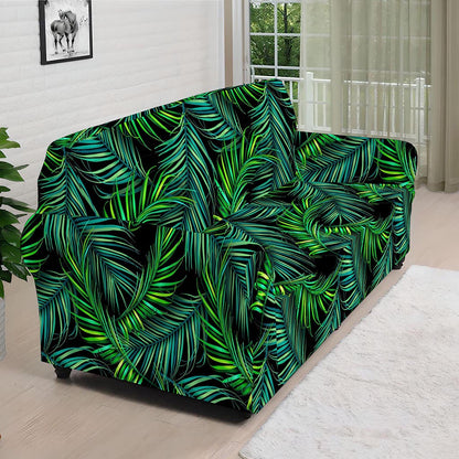 Night Tropical Palm Leaves Pattern Print Sofa Cover