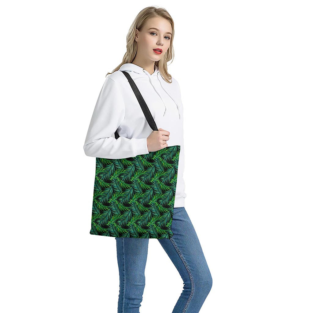 Night Tropical Palm Leaves Pattern Print Tote Bag