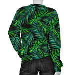 Night Tropical Palm Leaves Pattern Print Women's Crewneck Sweatshirt GearFrost