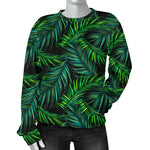 Night Tropical Palm Leaves Pattern Print Women's Crewneck Sweatshirt GearFrost