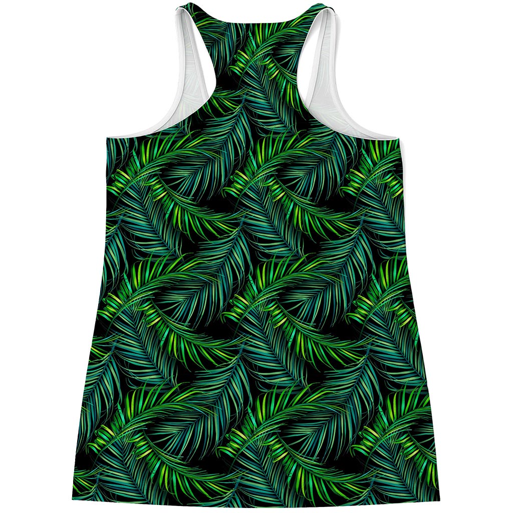 Night Tropical Palm Leaves Pattern Print Women's Racerback Tank Top